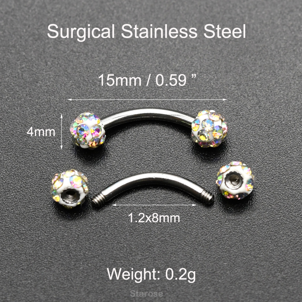 2Pcs 4mm 크리스탈 공 곡선 바 눈썹 피어싱 Sn - Nipple Bar Curved 리뷰 및 가격