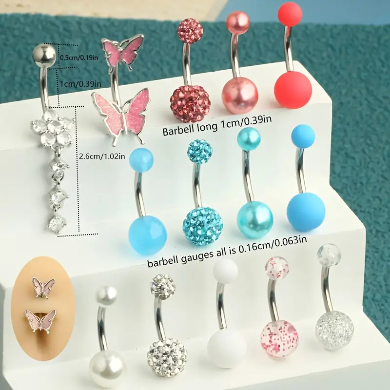 14pcs 배 단추 반지는 명확한 상자를 가진 배 나팔 - Body Jewelry Jewelry Box 리뷰 및 가격