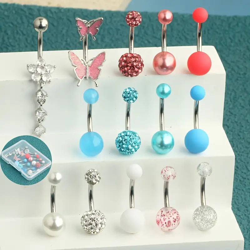 14pcs 배 단추 반지는 명확한 상자를 가진 배 나팔 - Body Jewelry Jewelry Box 리뷰 및 가격