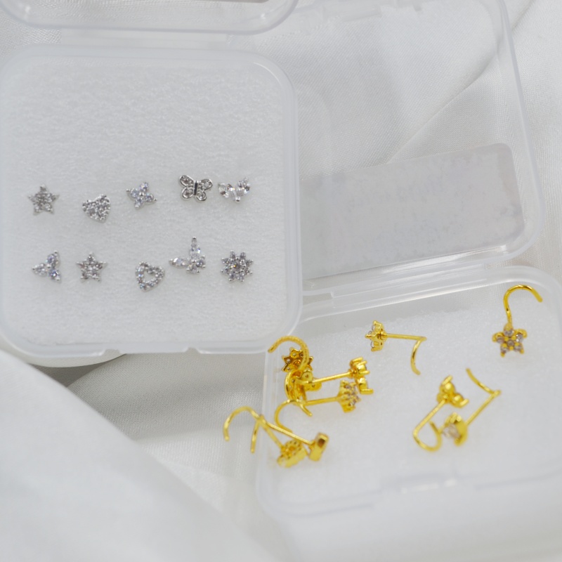 10개/박스 CZ 코걸이 스터드 링 나사형 L자형 하트 - Body Jewelry Jewelry Box 리뷰 및 가격